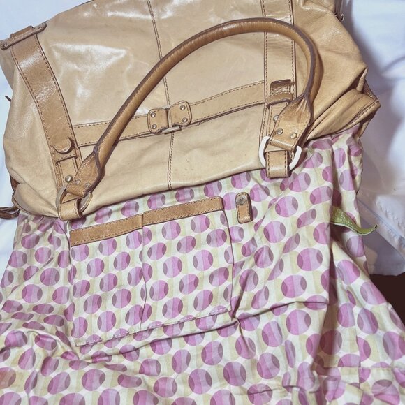 Sigrid Olsen Tan Leather shoulder/Tote/Purse-Large-Inside Pink/Green-Ph. Pocket - Picture 11 of 16